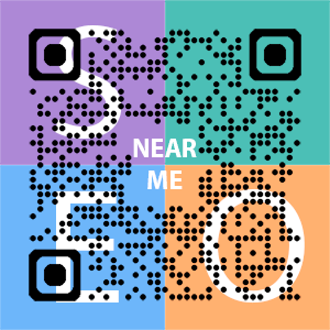 Near Me SEO Company logo with QR code for quick consultation in Iowa City.