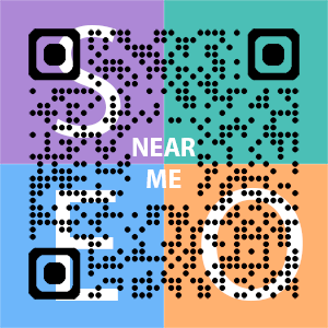 Near Me SEO Company logo with QR code for quick consultation in Mansfield.